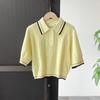 Ropa de Mujer Transfronteriza Primavera y Verano 2025 Estilo Dulce Francés Universitario Suéter de Punto Rayado de Lana de Manga Corta Cuello Polo Bloque de Color