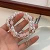 Pulsera de Cristal con Perlas Doble Capa y Lazo Rosa para Mujer, Nuevo Estilo Chino, Súper de Hada, Dulce y Sencilla, Pulsera Ideal para Mejor Amiga Estudiante