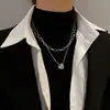 Collar Apilado de Doble Capa para Mujer, Cadena Decorativa Metálica Larga y Sencilla para Sudaderas y Suéteres, Nuevo Modelo Geométrico de Metal para Hombre en 2021