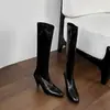 Botas Largas Elásticas Super Elásticas para Mujer Botas Adelgazantes Otoño Invierno Nuevas Punta Redonda Cremallera Lateral Tacón Alto Fino Botas Altas Hasta la Rodilla Botas Altas para Mujer