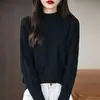 Suéter de Tricô Gola Alta Meia Manga Longa Feminino, Algodão Puro Espesso, Novo Estilo Outono/Inverno 2026, Pulôver com Trança de Diamante, Camisa Básica