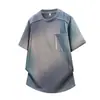 Camiseta de Manga Corta de Algodón Puro para Hombre, Nuevo Estilo de Verano Camiseta de Manga Media Degradada para Adolescentes, Camiseta Informal Holgada