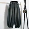 Foto Real de Jeans de Color Sólido de Pierna Ancha para Mujer con Parches Laterales, Pantalones Cortos tipo Bloomers de Color Claro, Pantalones de Campana, Pantalones de Trabajo para Otoño y Primavera