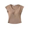 Playera de Diseño Nicho para Chica Hot con Cuello en V y Manga Corta para Mujer Verano 2024 Look Adelgazante con Top con Almohadilla de Pecho Removible