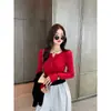 Camiseta térmica negra para mujer, otoño/invierno, suéter de punto de cuello en V de alta gama, capa interior elegante, top ajustado