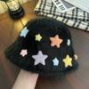 Sombrero de Pescador de Piel de Conejo Estrella para Mujer Otoño e Invierno 2024 Nuevo Estilo Japonés Lindo Sombrero de Felpa Cálido Sombrero de Cubo para Cara Pequeña
