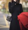 Vestido Negro Estilo Hepburn de Encima de la Rodilla Estilo Europeo con Abrigo y Suéter, Vestido de Punto Negro para Mujer, Otoño e Invierno