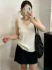 Regata feminina plus size sem mangas, gola U, corte justo, coleção outono 2026, roupa íntima casual para mulheres, pode ser usada como peça externa, camisola de tricô