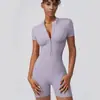 Ropa de Fitness de una Pieza con Cremallera Huiton Europea y Americana para Mujer Verano Ajustada de Secado Rápido Pantalones Cortos Exteriores Mono de Yoga