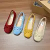 Zapatos Individuales Versátiles para Mujer, Cómodos Planos de Punta Redonda, Tela Suave, Zapatos Retro para el Trabajo en Nuevo Estilo Chino con un Pequeño Lazo