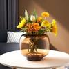 Florero Redondo Moderno Simple de Boca Ancha Transparente Flores Cultivadas en Agua Arreglo Floral Sala de Estar Mesa de Comedor Vidrio Adornos Engrosados Cielo