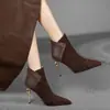 Tendencia de Temperamento Estilo Extranjero Moda Botines de Punta Fina Temporada Otoño Invierno Mujer 2026 Estilo Coreano Nueva Bota Corta Tacón Delgado Patchwork Bota Color Nude