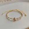 Pulseira de Lua com Micro Diamantes Europeia e Americana de Nicho Transfronteiriça Pulseira de Contas de Pérola Natural Moda Cobre Banhado a Ouro Pulseira de Contas para Mulheres Ins