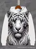 Moletom com Capuz Impressão 3D Fera Selvagem - Tigre, Leão, Lobo Estampa Completa Estilo de Rua Corte Amplo Moletom para Homens Modernos
