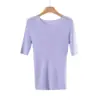 ¡Camiseta de punto de manga media! Top elegante de punto fino de manga corta con cuello redondo, sin costuras, 48 unidades, para mujer, Otoño temprano 26 H081406