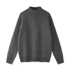 Yidao Roupas Vintage 2026 Outono Novo Suéter com Meio Zíper e Gola Alta Masculino Retrô Simples Cor Sólida Ombro Caído Tricô