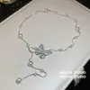 Collar de Perlas de Zirconia con Mariposa Estilo Palacio Francés, Cadena para Clavícula de Lujo Ligero y Alta Gama, Collar Elegante Versátil Retro para Mujeres