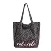 Bolso Retro Dulce Genial Estampado de Leopardo Moda Femenina Casual Lienzo de Gran Capacidad Bolso Tote para Estudiantes y Viajes