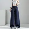 Fotos reais da coleção de primavera de 2026: Secagem rápida, cintura alta, design patchwork, calça casual de trabalho simples e versátil no estilo boyfriend para mulheres