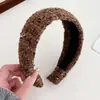 Diadema Ancha a Cuadros con Bloques de Color Estilo Chanel para Mujer, Pasador de Terciopelo Rojo, Diadema que Aumenta la Altura, Diadema Tejida de Otoño e Invierno