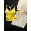 Pijama Amarelo Estilo Coreano Inspirado em Design Ins com Bojos no Peito para Mulheres, Novo Modelo Verão 2026, Conjunto de Camisola e Calça Longa para Dormir