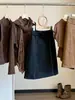 Falda Vintage de Gamuza para Mujer, Nuevo Estilo Otoño/Invierno, Elegante de Cintura Alta Adelgazante Versátil de Corte Recto Midi