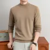 Estilo Old Money Gola Meia-Alta Manga Longa Tricô Camada Base Masculina Suéter com Lã Gola Redonda Simples Roupa de Baixo Pulôver Roupa Masculina