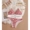Conjunto de ropa interior sexy con estampado de leopardo francés transfronterizo, copa triangular de escote profundo, espalda de belleza, sin aro de acero, para comercio exterior
