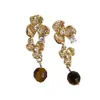 Brincos Longos com Franjas, Olho de Tigre Maillard e Flor de Três Pétalas, Elegantes, Modernos e Versáteis, Brincos Retrô para Mulheres