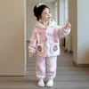Pijama para Niña 2025 Nuevo Otoño e Invierno Cárdigan con Capucha Bebé Niña Franela Dibujos Animados Cálido Traje de Princesa