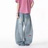 Comercio Transfronterizo Jeans de Pierna Ancha con Pedrería de Color Claro para Mujer, Otoño 2025 Nuevo Cintura Alta con Diseño Bordado, Rectos Adelgazantes