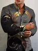 Camisa masculina de outono nova com impressão digital 3D, estilo europeu e americano, estampa legal, manga longa, gola de lapela