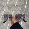 Gafas de Sol de Marco Pequeño Sin Marco Super Cool Estilo Cóncavo Ins Celebridad Cibernética Color Oscuro Moda Coreana Personalizadas Moda Gafas de Sol para Mujer Cara Redonda