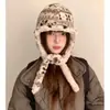 Sombrero Lei Feng de Felpa Estilo Fair Isle Vintage para Mujer, Gorro Grueso de Invierno con Orejeras, Diseño que Adelgaza el Rostro, Gorro de Punto con Cierre de Corbata