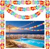 Banderines de seda de girasol de dos colores con cordón de 3 m, pancarta de flor hawaiana, flores decorativas de fondo temático Luau