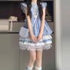 Vestido de Cuadros Azules Estilo Francés para Niñas Nuevo de Verano Temprano 2025 Manga Abullonada Falda de Princesa