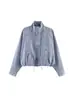 Chaqueta bomber vaquera popular de la marca Z para mujer de AliExpress, cuello alto, transfronteriza, azul claro, otro ZA