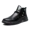 Zapatos de Piel para Hombre, Botas de Caña Alta, Zapatos de Algodón Cálido de Terciopelo para Otoño e Invierno, Botas de Piel Versátiles Casuales con Cremallera y Slip-On, Dropshipping