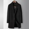Casaco Masculino de Inverno de Comprimento Médio com Forro Removível de Penugem de Ganso Branco, Trench Coat de Lã para Negócios, Roupa de Exterior Quente