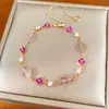 Pulsera de Flor de Piedra con Patrón de Orquídea, Cuarzo Rosa Fresco de Zircón, Sensación de Lujo Ligero de Gama Alta, Joyería Versátil Dulce Nueva para el Día a Día