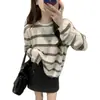 Top de punto a rayas de manga larga para mujer, estilo casual y relajado, nueva camiseta protectora solar holgada de otoño, top ligero
