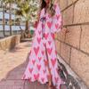 Otoño 2024 AliExpress Europa y Estados Unidos comercio exterior ropa de mujer ins Amazon vestido largo con cuello en V estampado y cordones