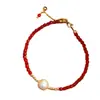 Pulsera de Cristal Rojo con Perlas para el Año de Nacimiento, Pulsera Sencilla y Elegante con Colgante para Niñas, Pulsera de Regalo para Mujeres