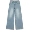 Jeans de pierna ancha, holgados, con efecto desgastado, color Naranja Juvenil, para mujer, adelgazantes, con caída, casual, versátiles, de largo hasta el suelo