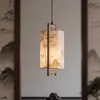 Estética da Dinastia Song Minimalista Balcão de Bar Sala de Chá Iluminação Quarto de Hóspedes Hall de Entrada Folha de Bambu Pintada à Mão Tecido Decorativo Luminária Pendente