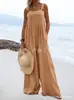 Punto 2023 Nuevo Estilo Verano Moda Femenina Estilo Étnico Color Sólido Botón Tirantes Mono Pantalones de Pierna Ancha Pantalones