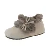 2026 Inverno Novo Estilo Coreano Laço Aumento Interno de Altura Sapatos Peludos Moda Sola Grossa Fechamento em Velcro Forrados com Lã Sapatos de Algodão Pós-Parto