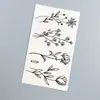 Adesivos de Tatuagem Florais Minimalistas Transfronteiriços Preto e Branco Linha Rosa Adesivos Temporários à Prova d'Água para Mulheres Adesivos de Tatuagem Estilo Fresco