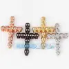 Accesorios para pulseras de joyería DIY mitad plata 925 microincrustaciones calavera cruz cuentas espaciadoras agujero vertical agujero central