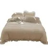 Estilo Princesa Francesa Conjunto de Quatro Peças Grande Renda Leite Fleece Estilo Coreano Inverno Espessado Esculpido Bebê Fleece Cor Sólida Capa de Edredom 4